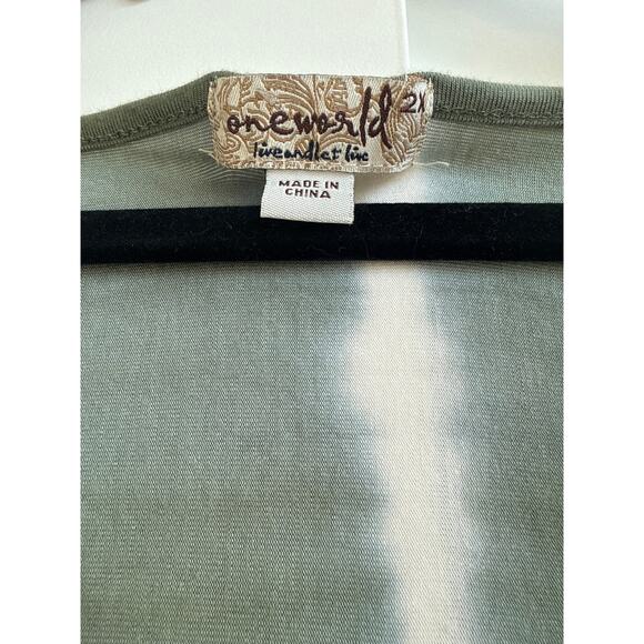 One world Sage Green and White Tie Dye Boho Blouse - Picture 2 of 7